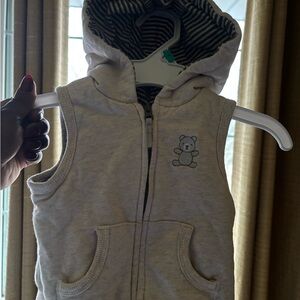 Cream Hooded Baby Vest with Bear Design